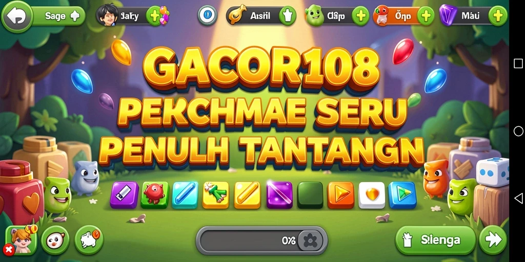 Tangkapan layar utama GACOR108 menampilkan aksi seru gameplay Match-3.