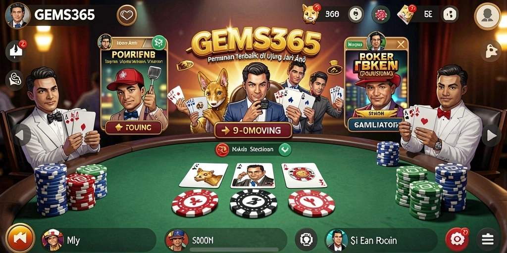 Tampilan gameplay seru dalam aplikasi poker GEMS365.