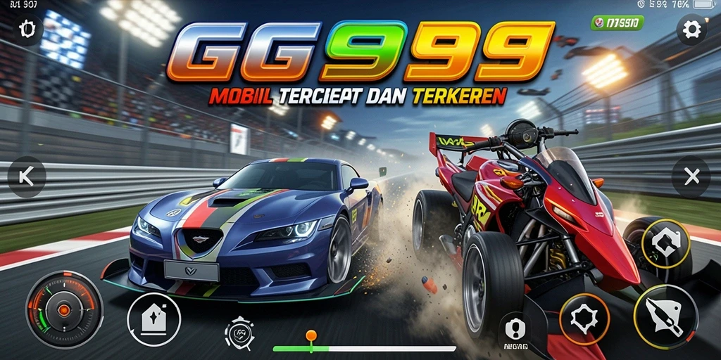 Screenshot GG999 menampilkan aksi balapan yang mendebarkan dan penuh adrenalin.