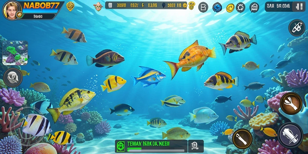 Tampilan seru dari gameplay NABOB77 saat menangkap ikan.