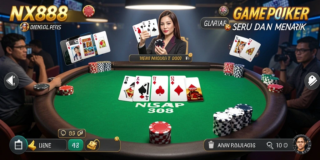 Tampilan gameplay Poker yang mendebarkan di NX888.