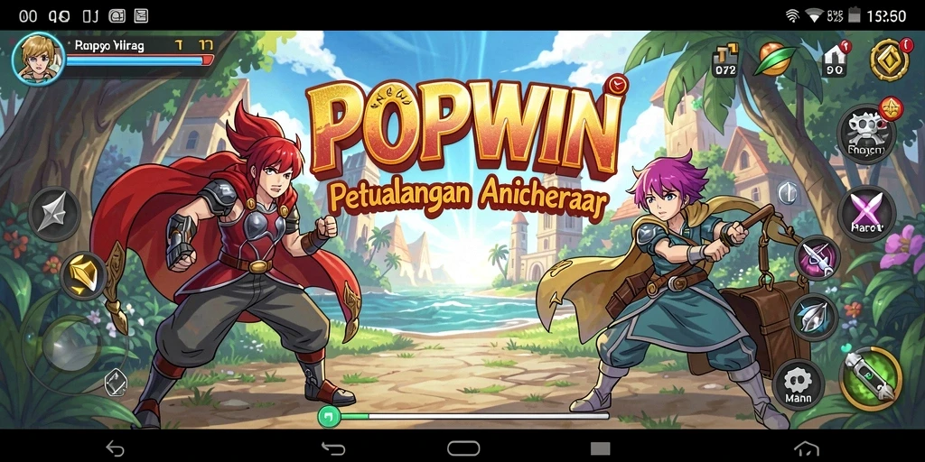 Screenshot gameplay POPWIN menampilkan pertarungan seru karakter Anime.