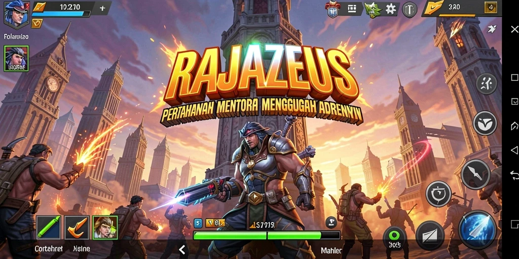 Tampilan menarik dari gameplay Tower Defense di RAJAZEUS.