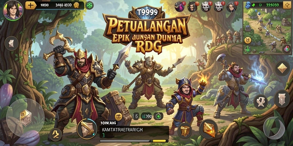 Tangkapan layar menampilkan pertarungan epik dalam permainan RPG T9999.
