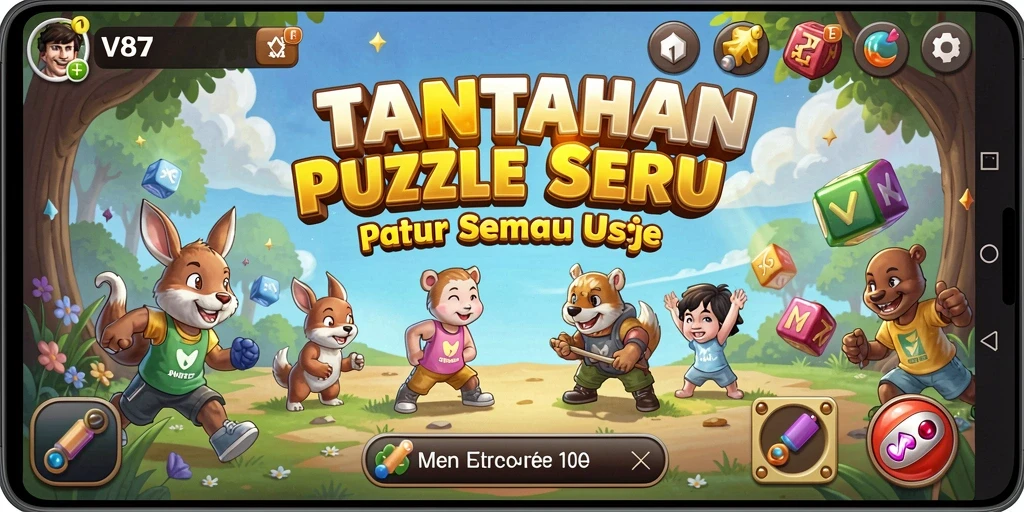 Screenshot utama V87 menampilkan gameplay Puzzle yang menantang.